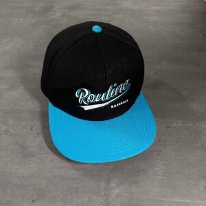 Routine Baseball Snapback Hat Black Teal Blue Flat Brim Embroidered Cap